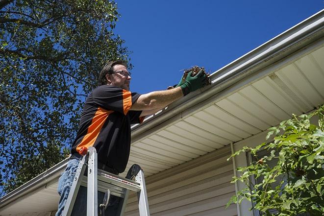 neighborhood handyman repairing rain gutters in Harrisonburg, VA